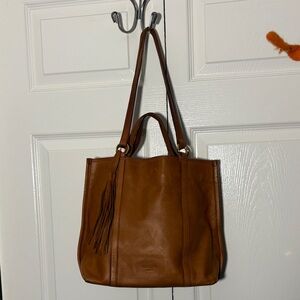Margot New York leather cognac tan double handle tote